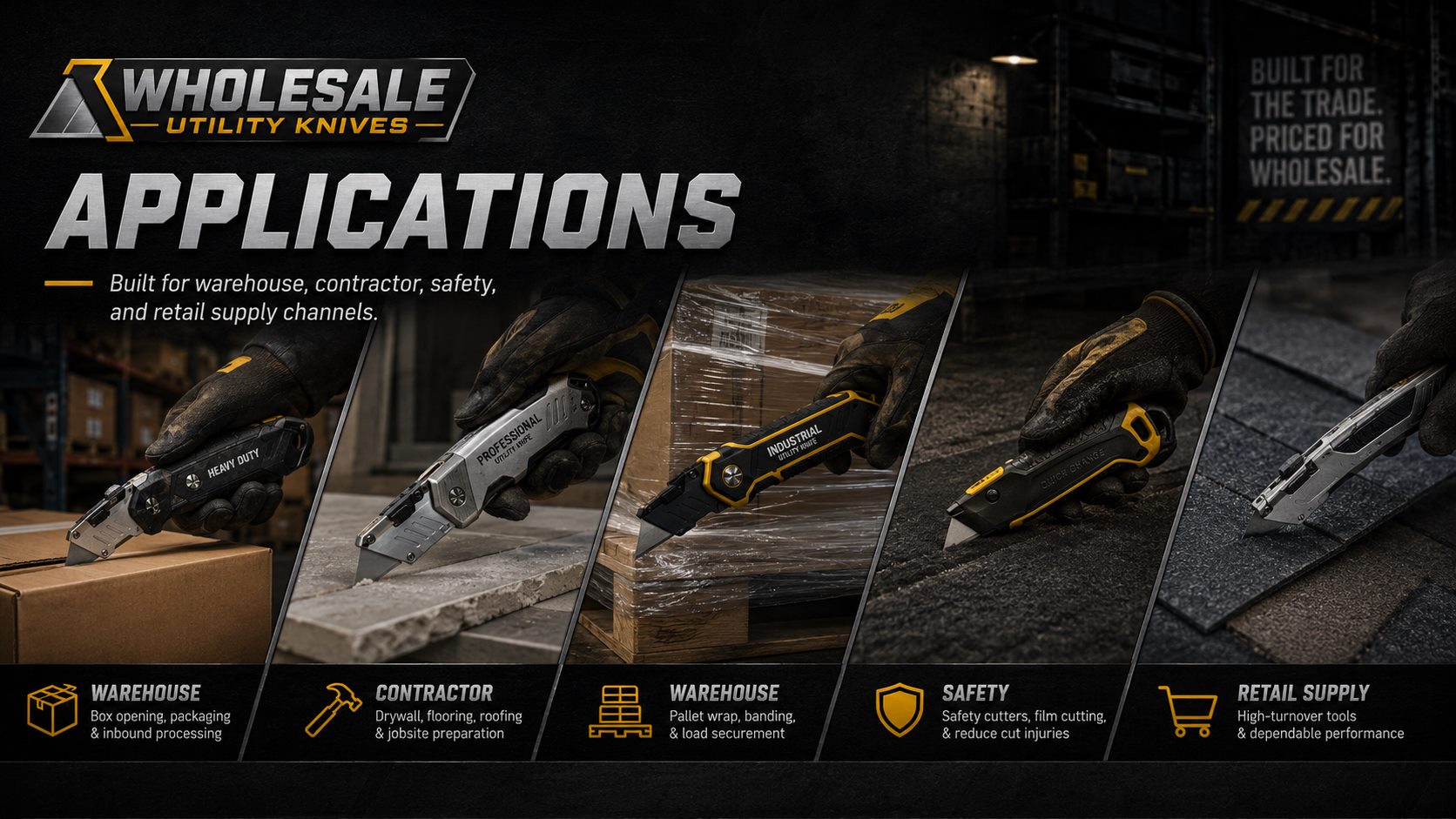 Shrink wrap and stretch film utility knife application