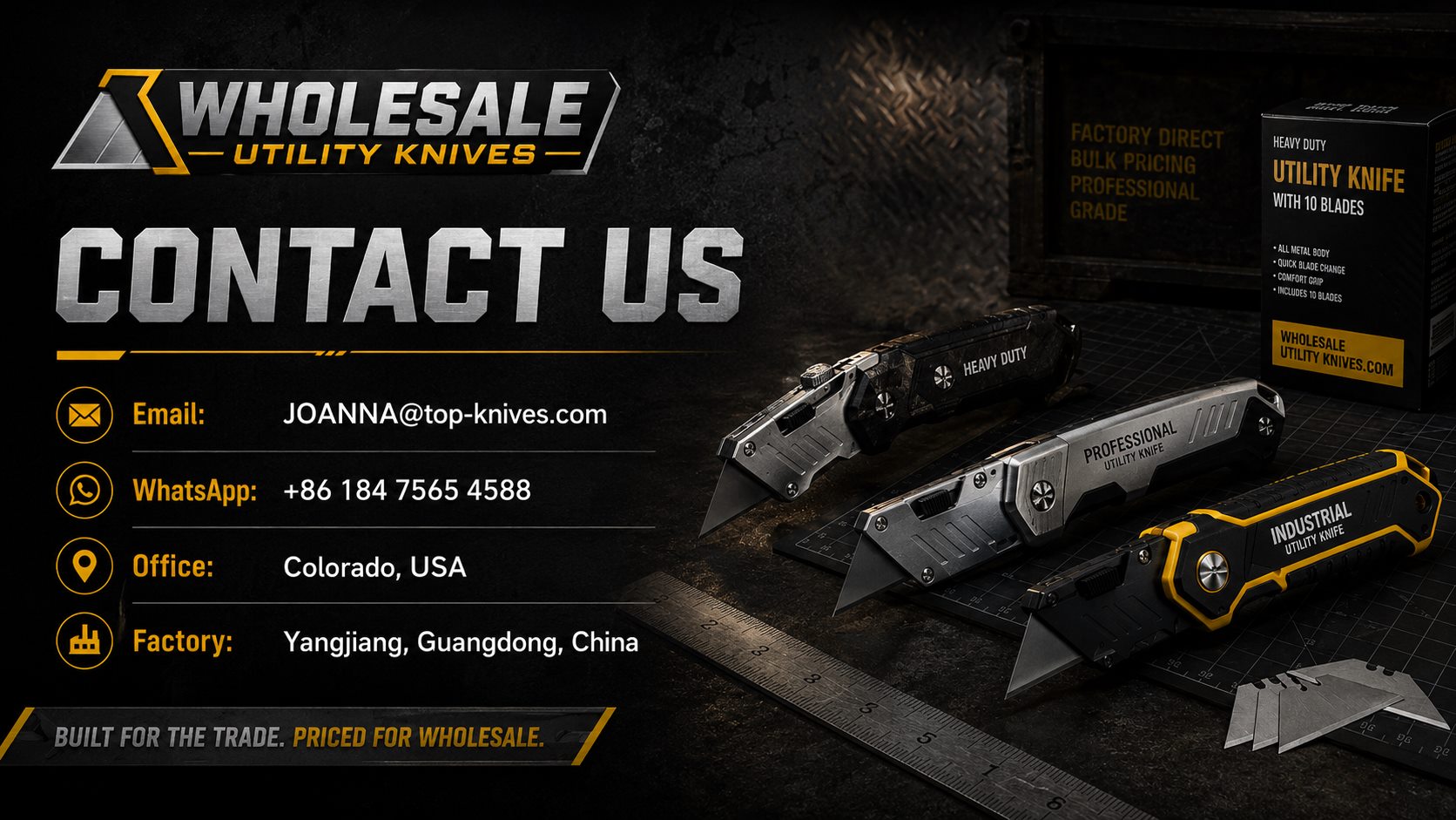 Wholesale utility knives contact page visual